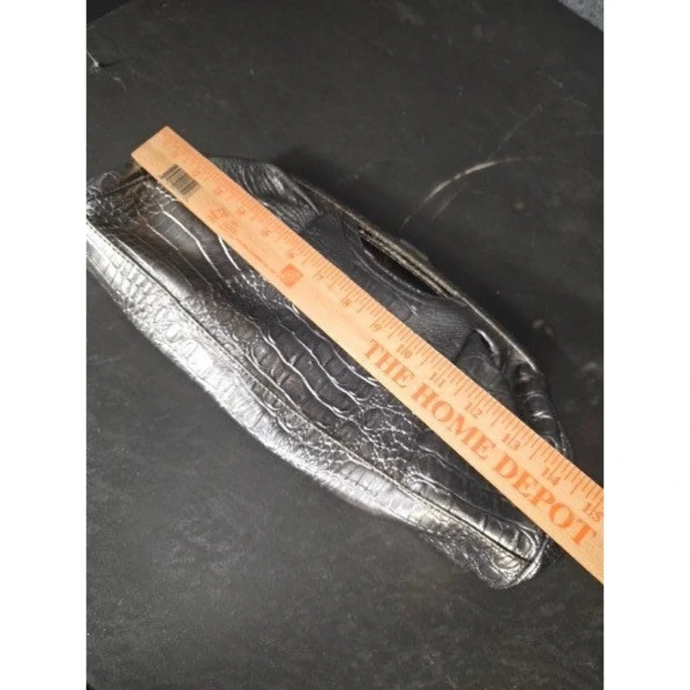 Nicole‎ Miller Silver Crocodile Embossed Frame Clutch Bag Metallic Pewter Office